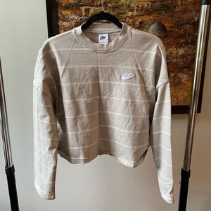 Taupe & white striped crew neck